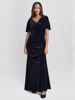 Gina Bacconi Frilled Short Sleeve V Neck Ruched Maxi Dress, Black