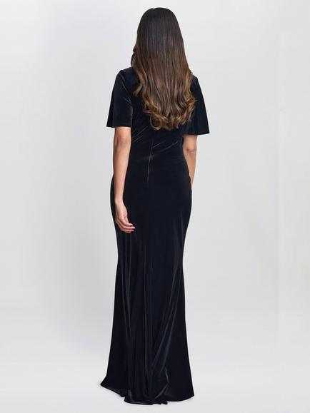 Gina Bacconi Frilled Short Sleeve V Neck Ruched Maxi Dress - view 2, Black