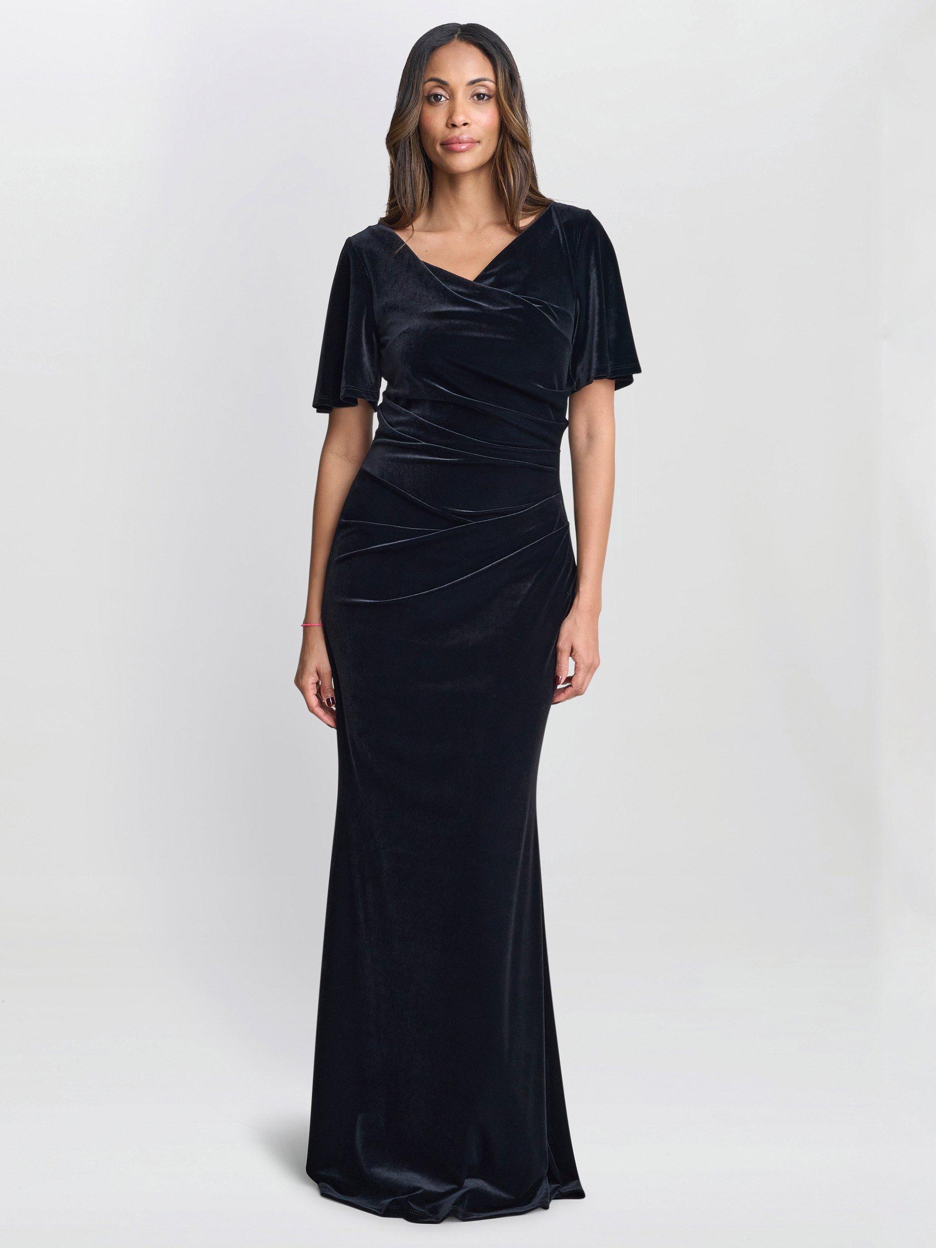 Gina Bacconi Frilled Short Sleeve V Neck Ruched Maxi Dress