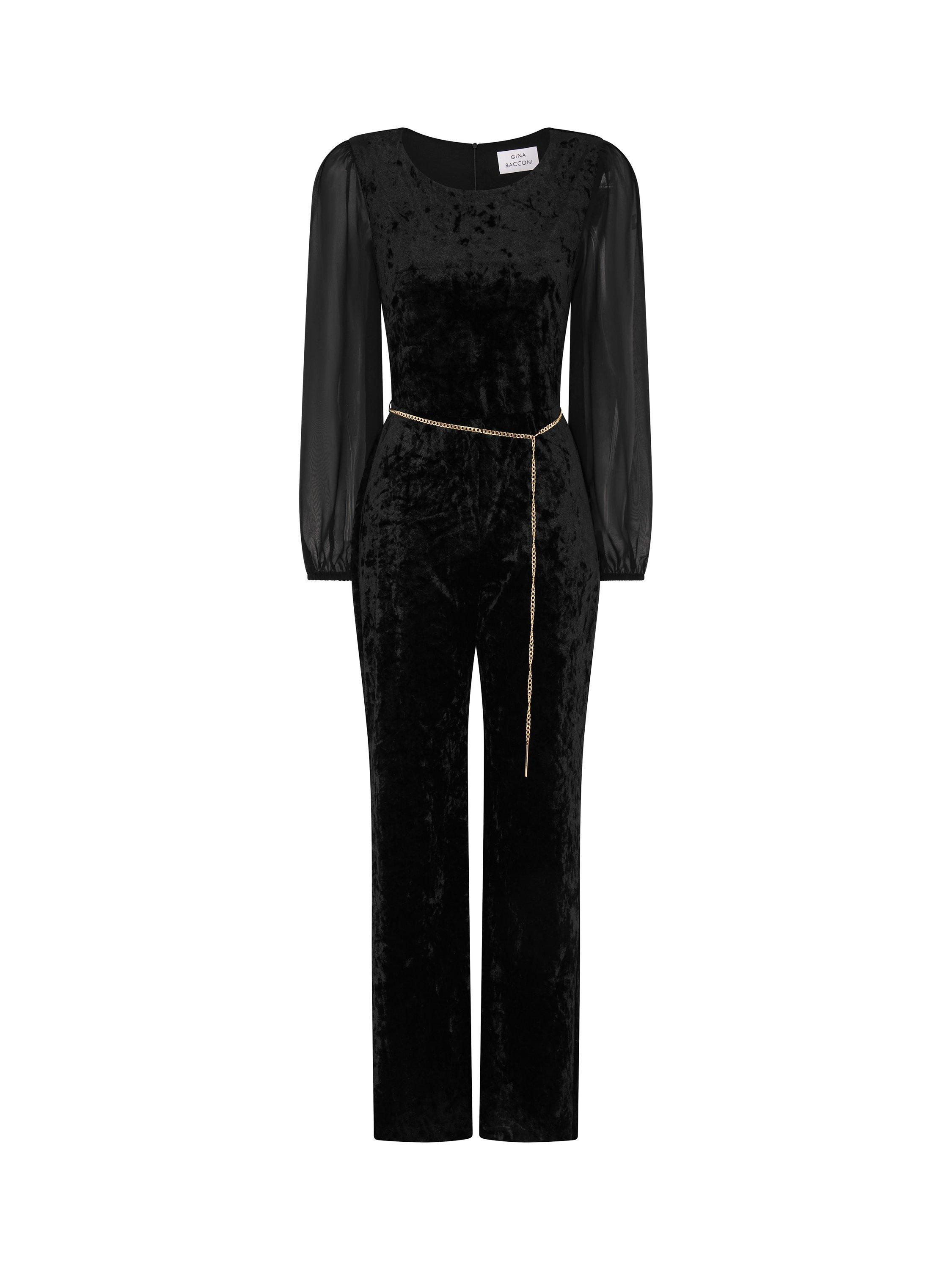 Product image 4 of 5, which shows Gina Bacconi Alaska Long Sleeve Jumpsuit, Black, 8