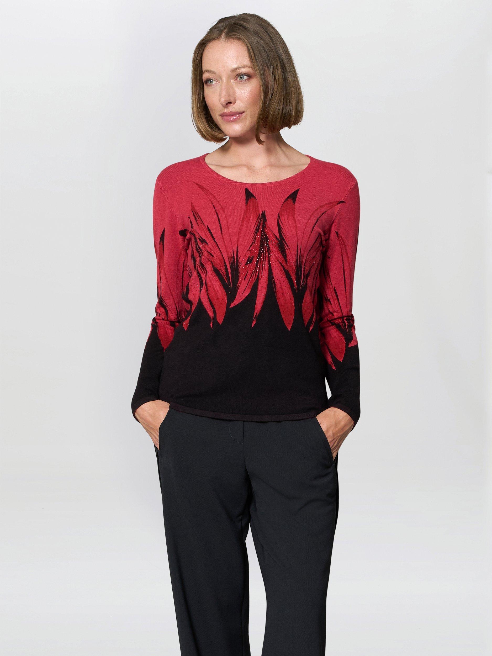 Product image 1 of 5, which shows Gina Bacconi Floral Round Neck Jumper, Black/Red, S