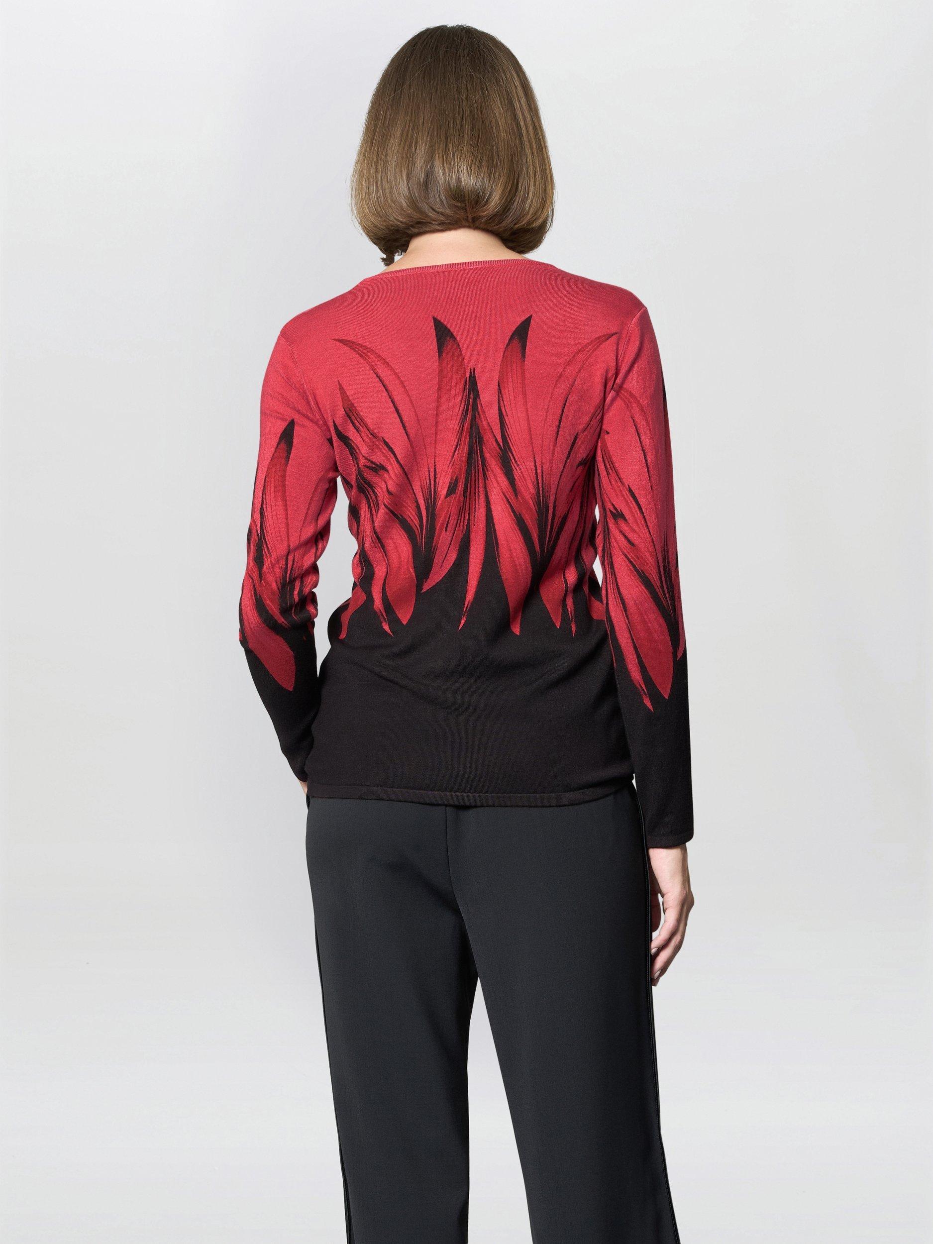 Product image 2 of 5, which shows Gina Bacconi Floral Round Neck Jumper, Black/Red, S