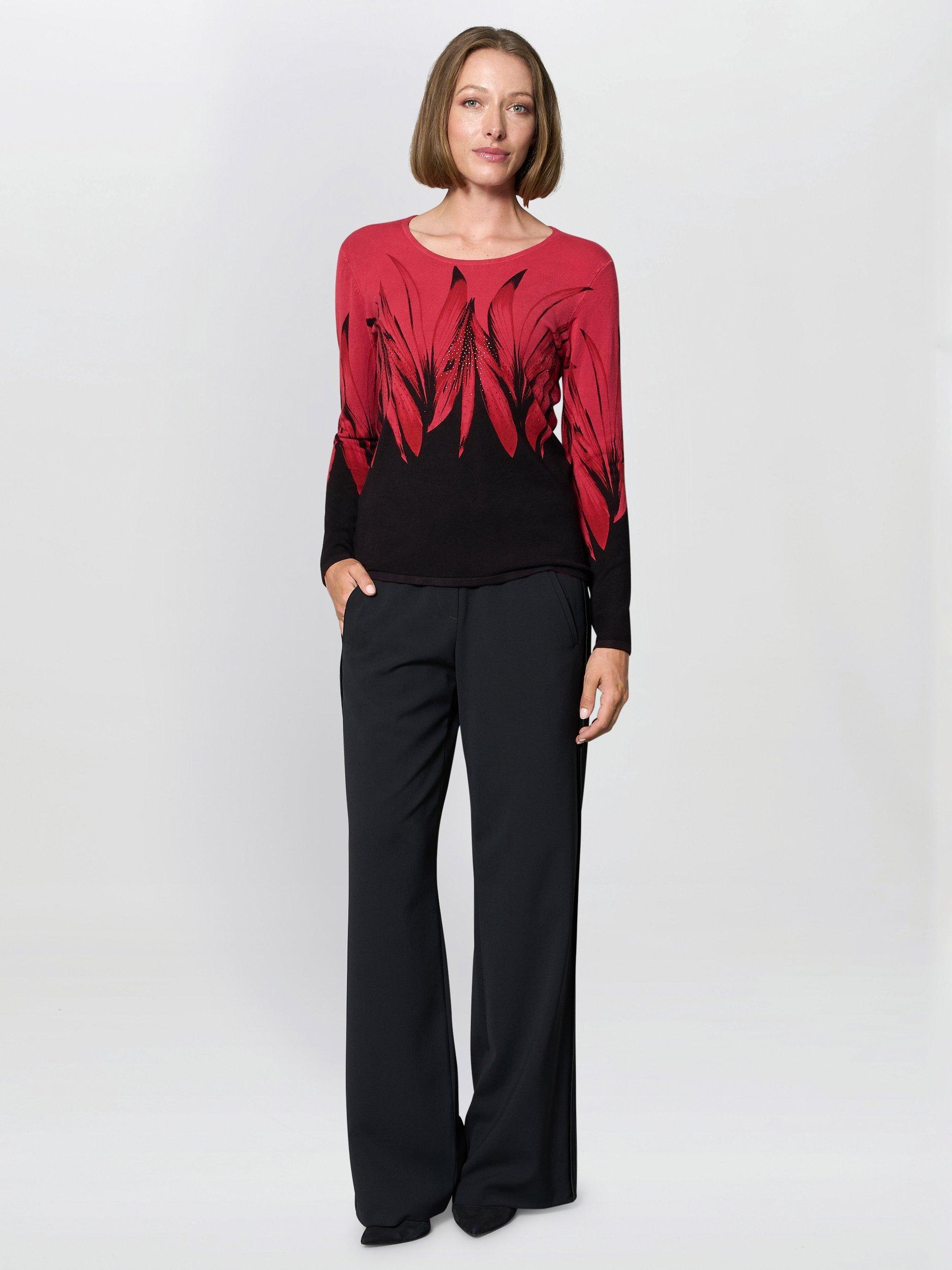 Product image 3 of 5, which shows Gina Bacconi Floral Round Neck Jumper, Black/Red, S