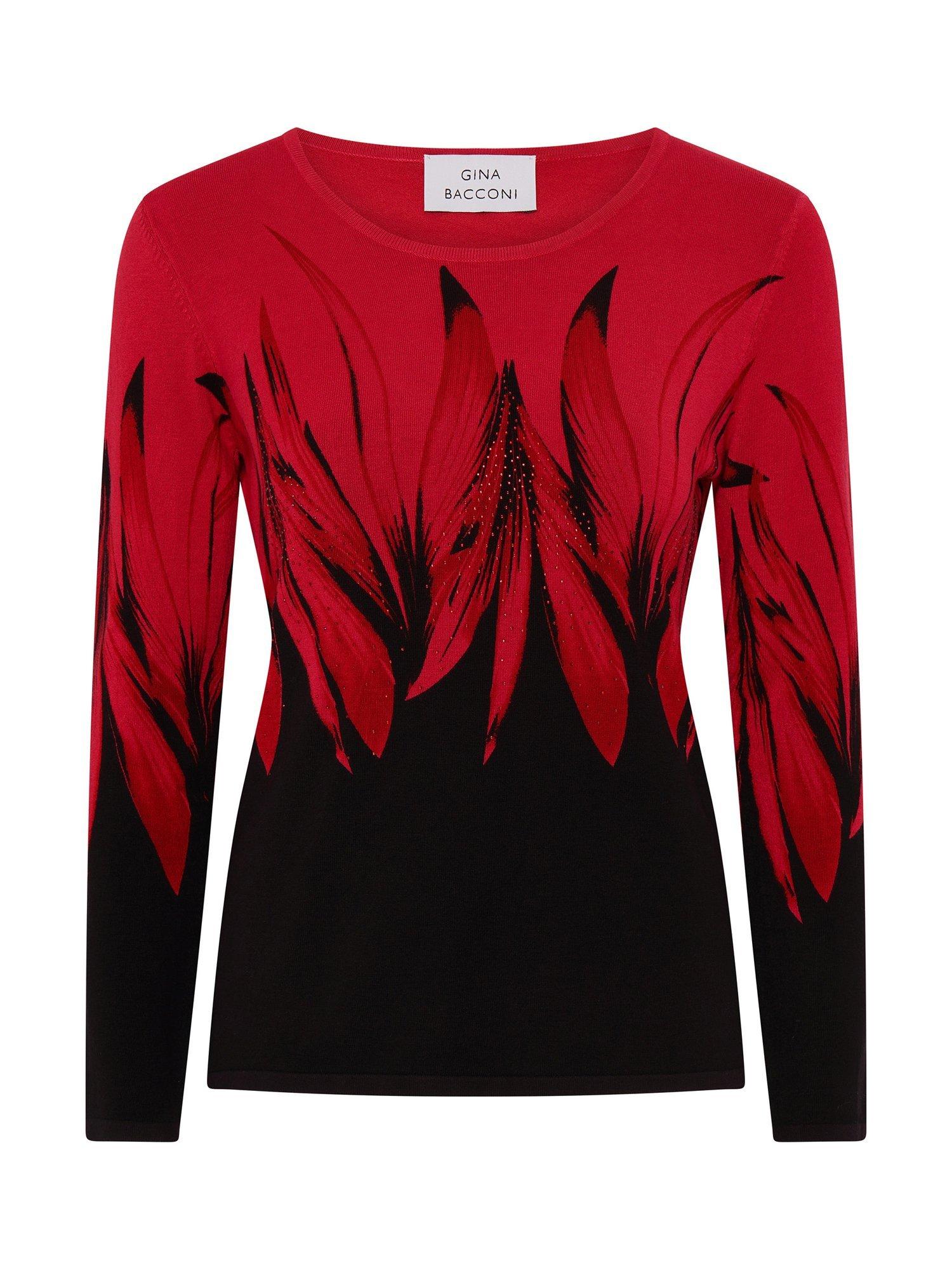 Product image 4 of 5, which shows Gina Bacconi Floral Round Neck Jumper, Black/Red, S