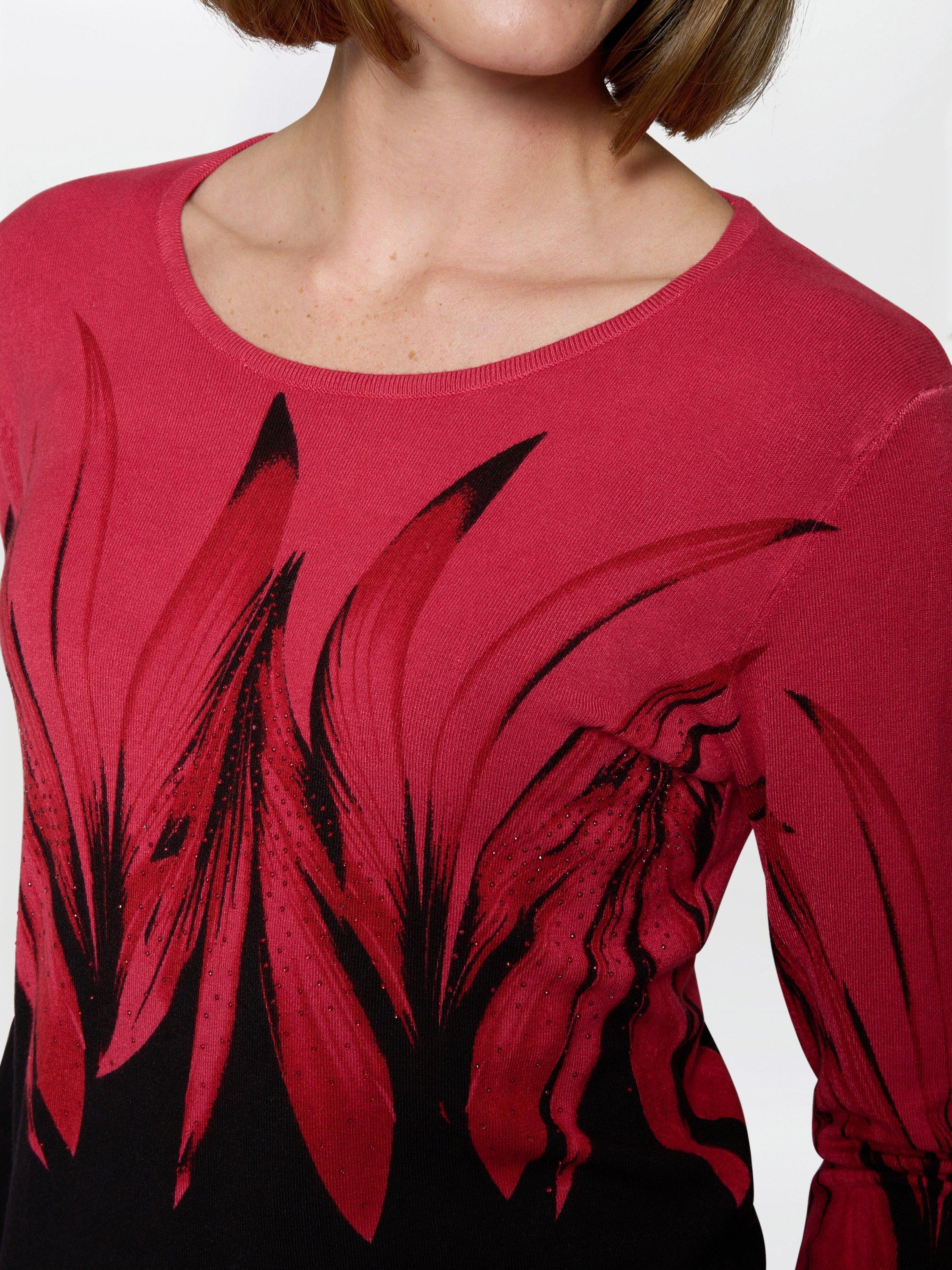 Product image 5 of 5, which shows Gina Bacconi Floral Round Neck Jumper, Black/Red, S