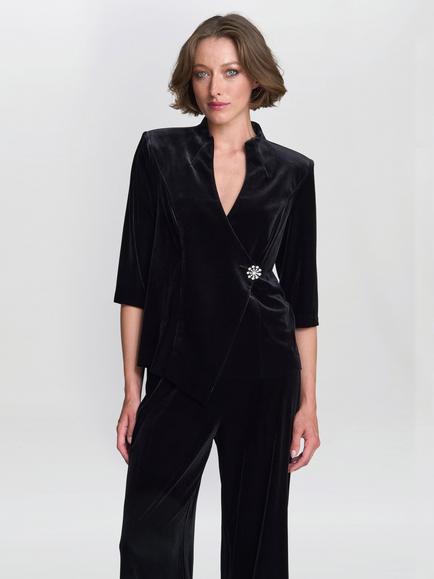 Gina Bacconi Tayla Brooch Velvet Top, Black