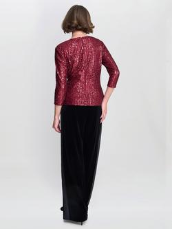 Gina Bacconi Tessie Sequin Three Quarter Sleeve Tie Waist Blouse - view 2, Wine
