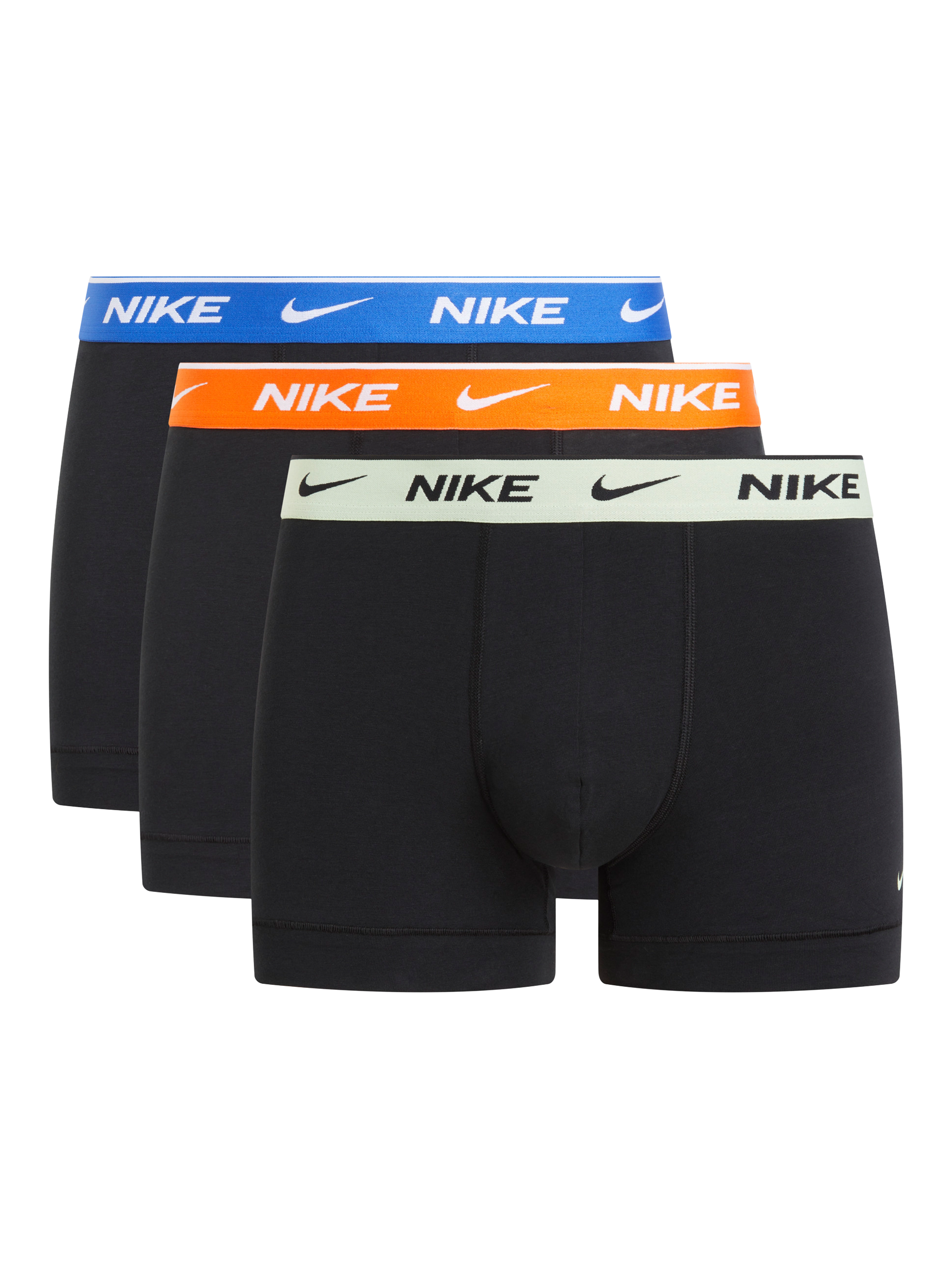 Product image 1 of 2, which shows Nike Logo Cotton Blend Trunks, Pack of 3, Black, XS