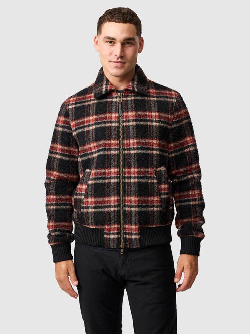 Product image 1 of 6, which shows Rodd & Gunn Rigney Check Wool Blend Bomber Jacket, Midnight, L