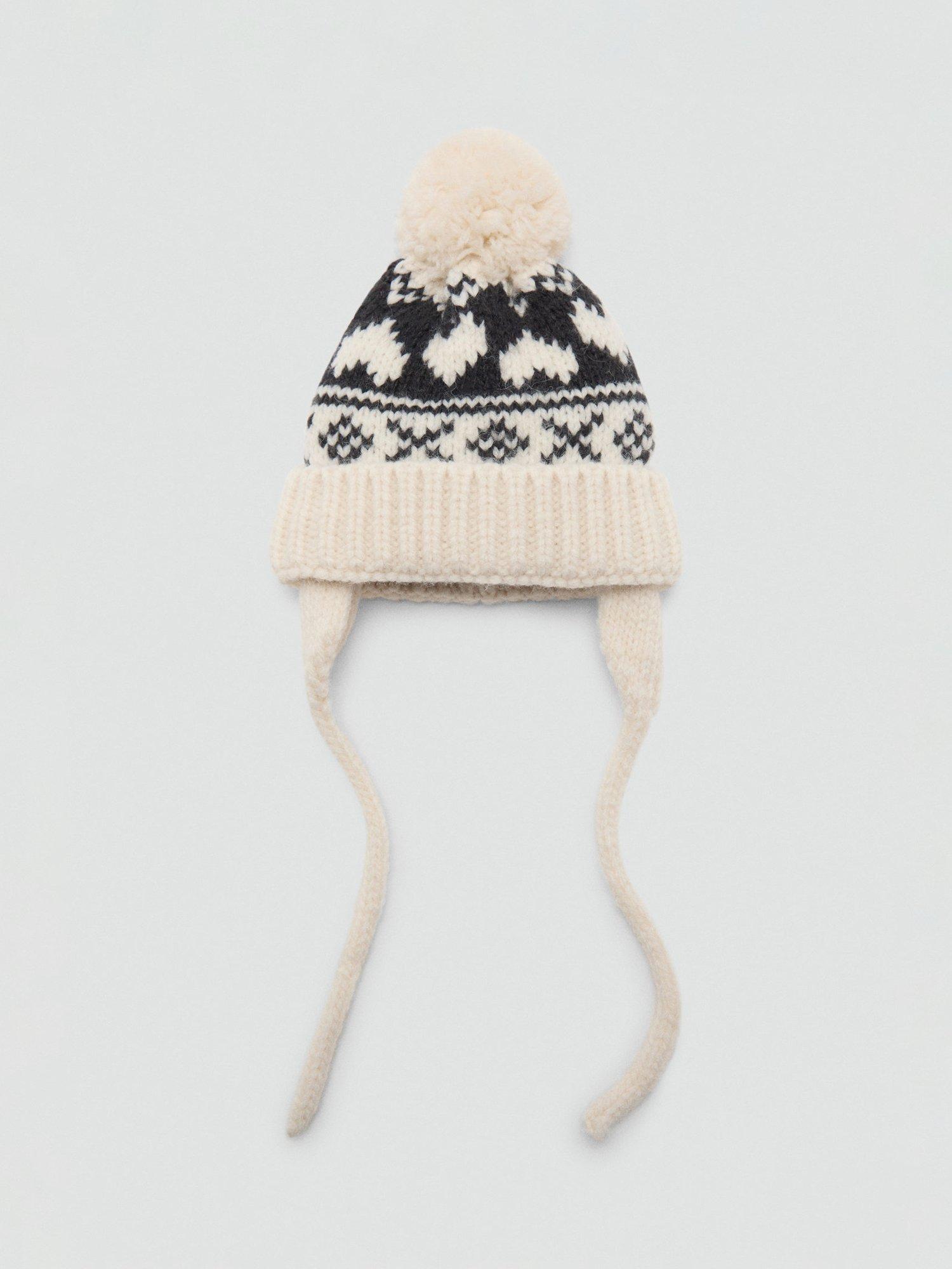 Product image 1 of 3, which shows Mango Kids' Heart Beanie Hat, Beige/Black, 3-5 years