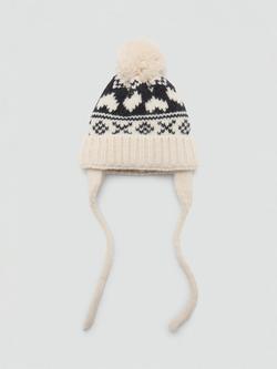 Mango Kids' Heart Beanie Hat, Beige/Black, Beige/Black