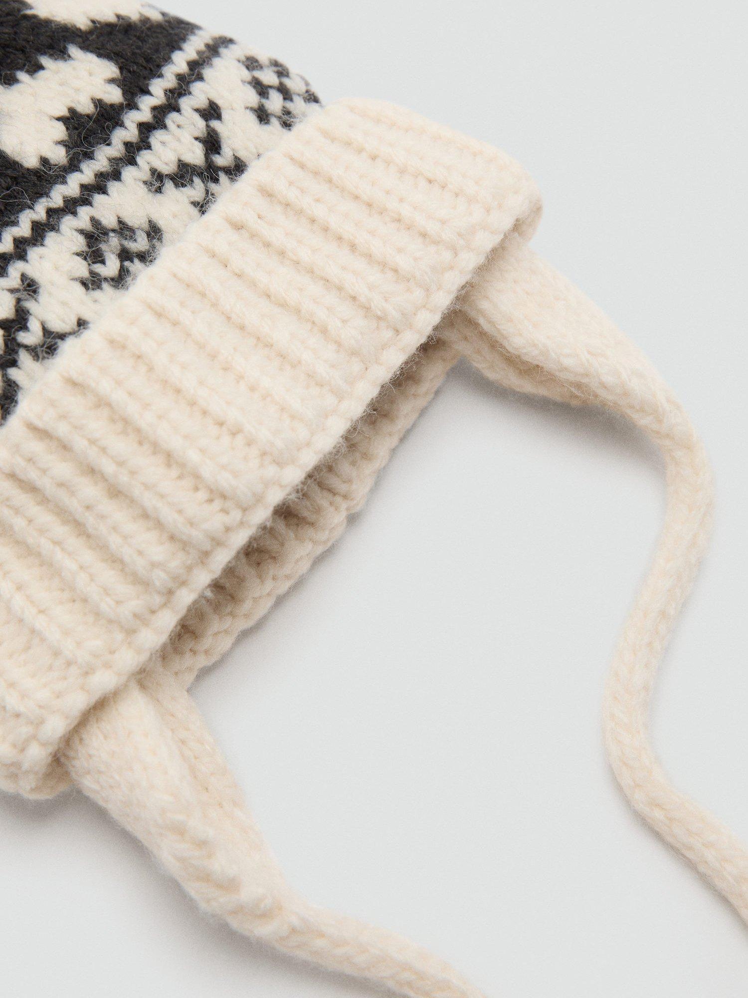 Product image 2 of 3, which shows Mango Kids' Heart Beanie Hat, Beige/Black, 3-5 years