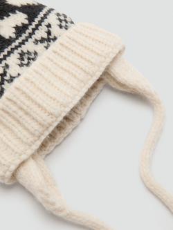 Mango Kids' Heart Beanie Hat, Beige/Black - view 2, Beige/Black