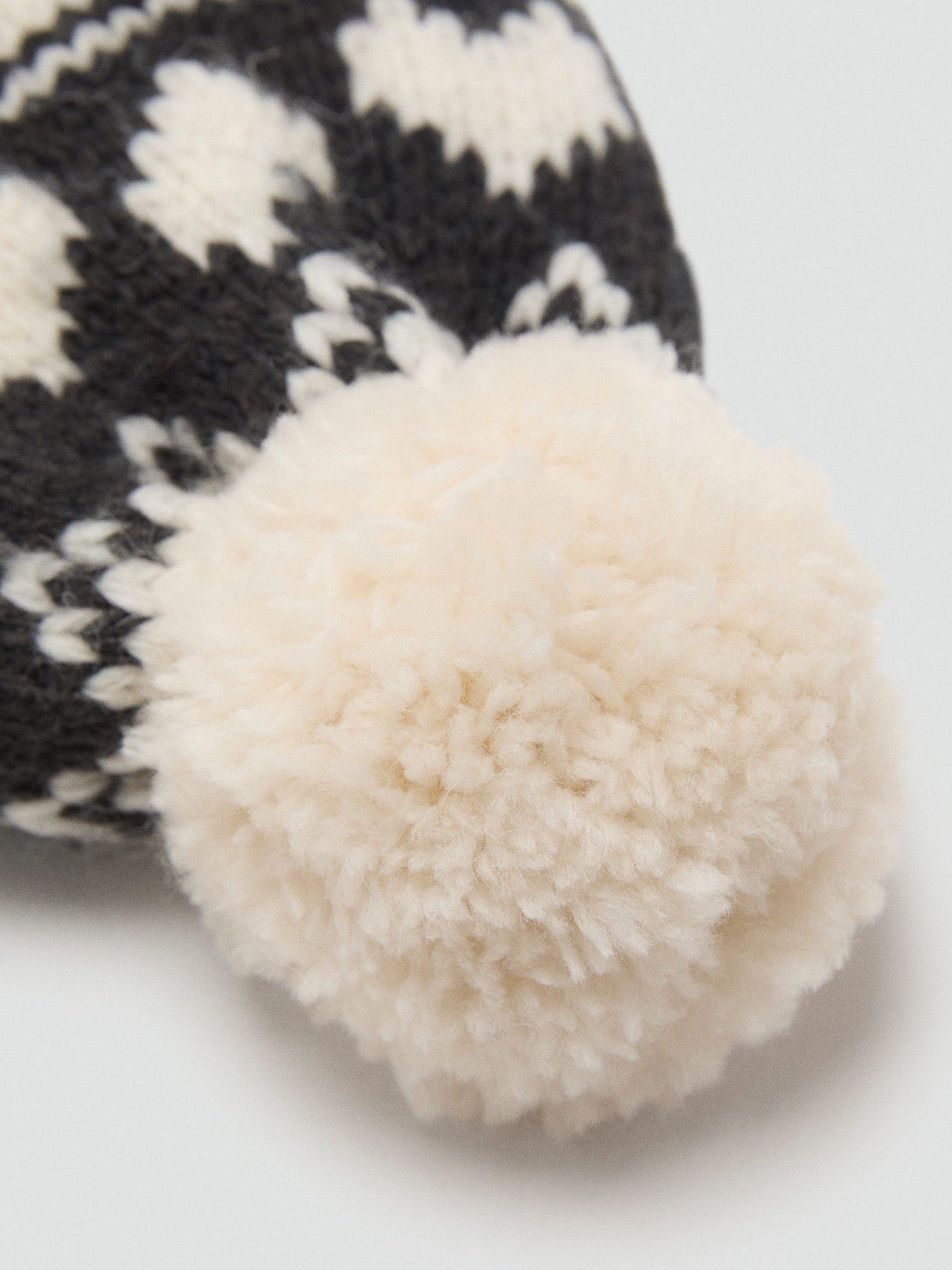 Product image 3 of 3, which shows Mango Kids' Heart Beanie Hat, Beige/Black, 3-5 years