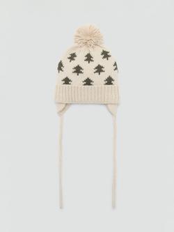 Mango Kids' Bosque Tree Beanie Hat, Beige/Dark Green, Beige/Dark Green