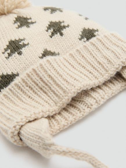 Mango Kids' Bosque Tree Beanie Hat, Beige/Dark Green - view 2, Beige/Dark Green