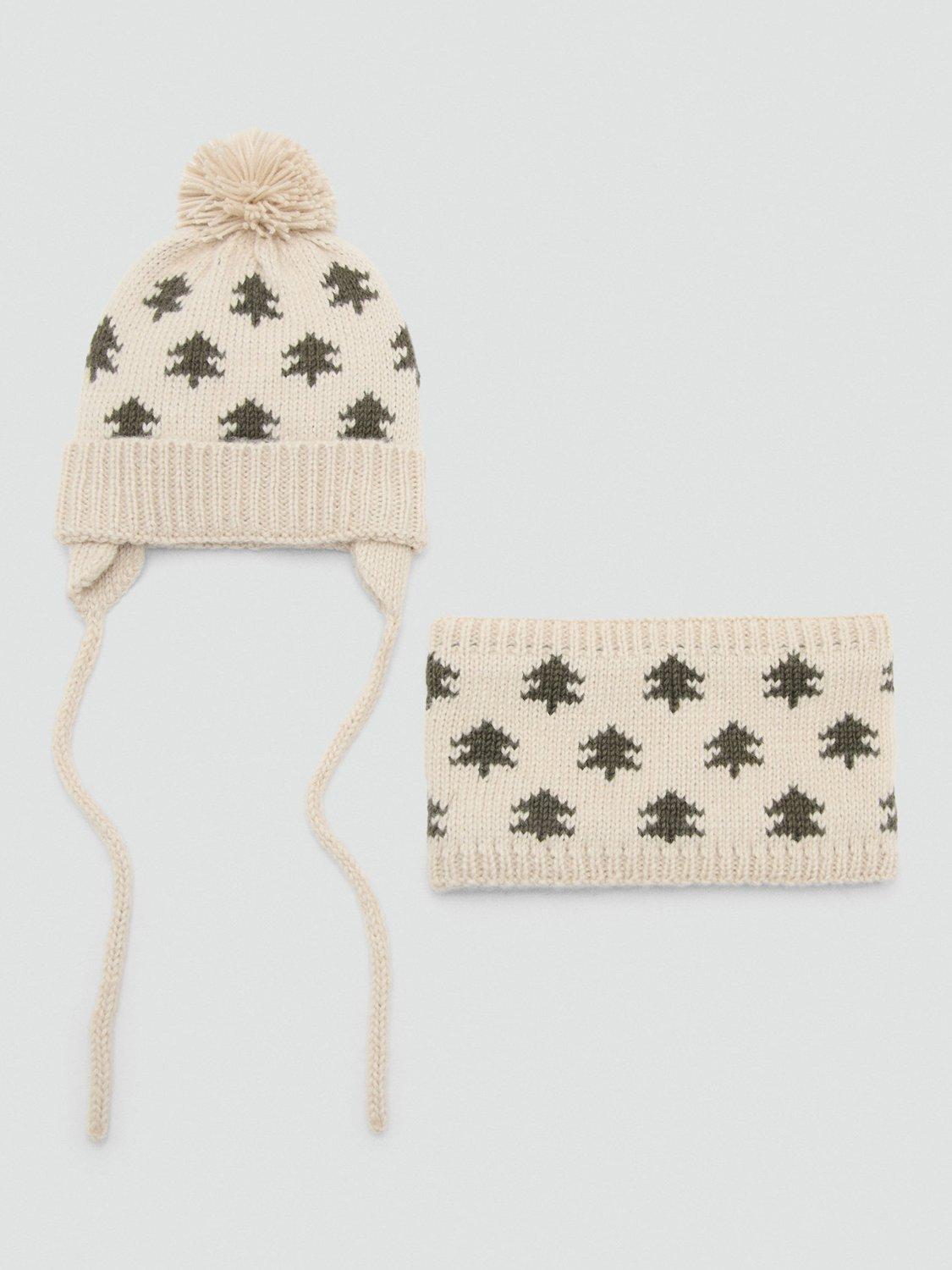 Product image 4 of 4, which shows Mango Kids' Bosque Tree Beanie Hat, Beige/Dark Green, 3-5 years
