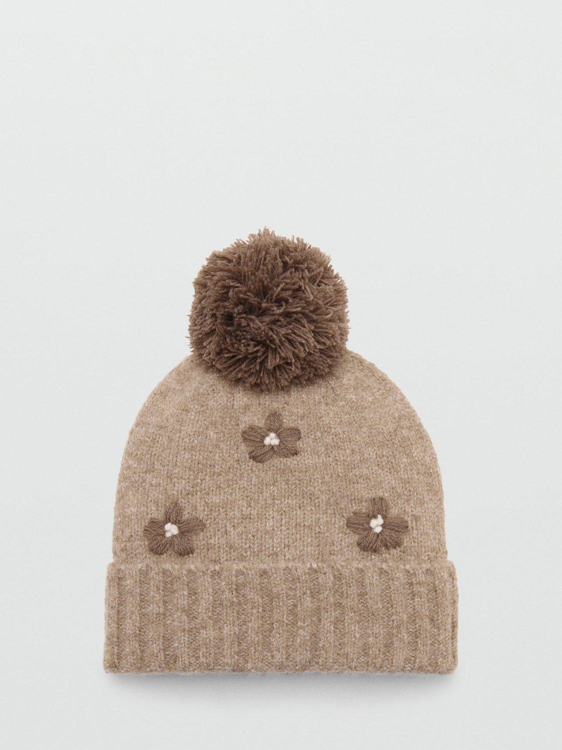 Product image 1 of 4, which shows Mango Kids' Marga Bobble Hat, Light Brown, 3-5 years