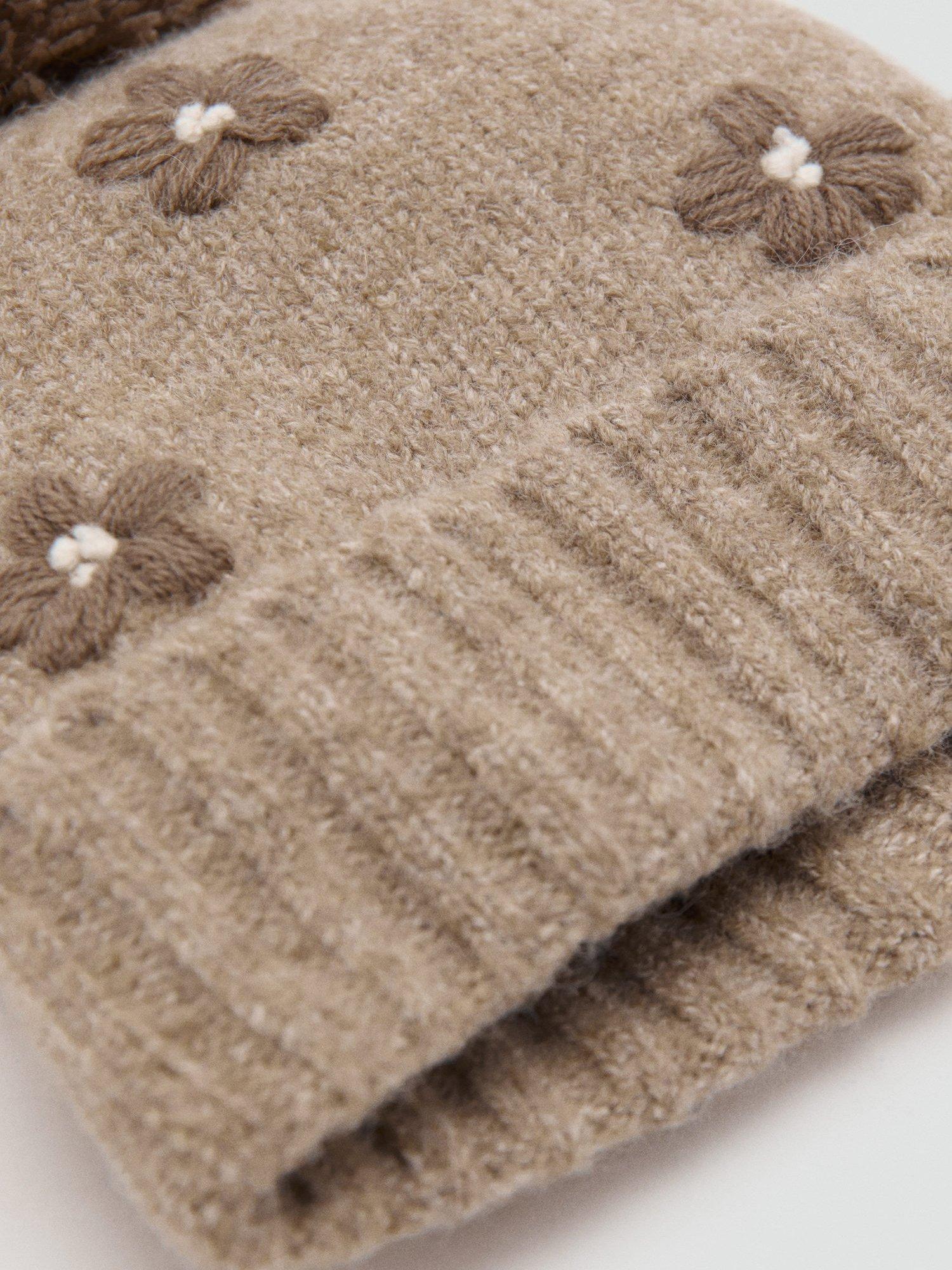 Product image 2 of 4, which shows Mango Kids' Marga Bobble Hat, Light Brown, 3-5 years