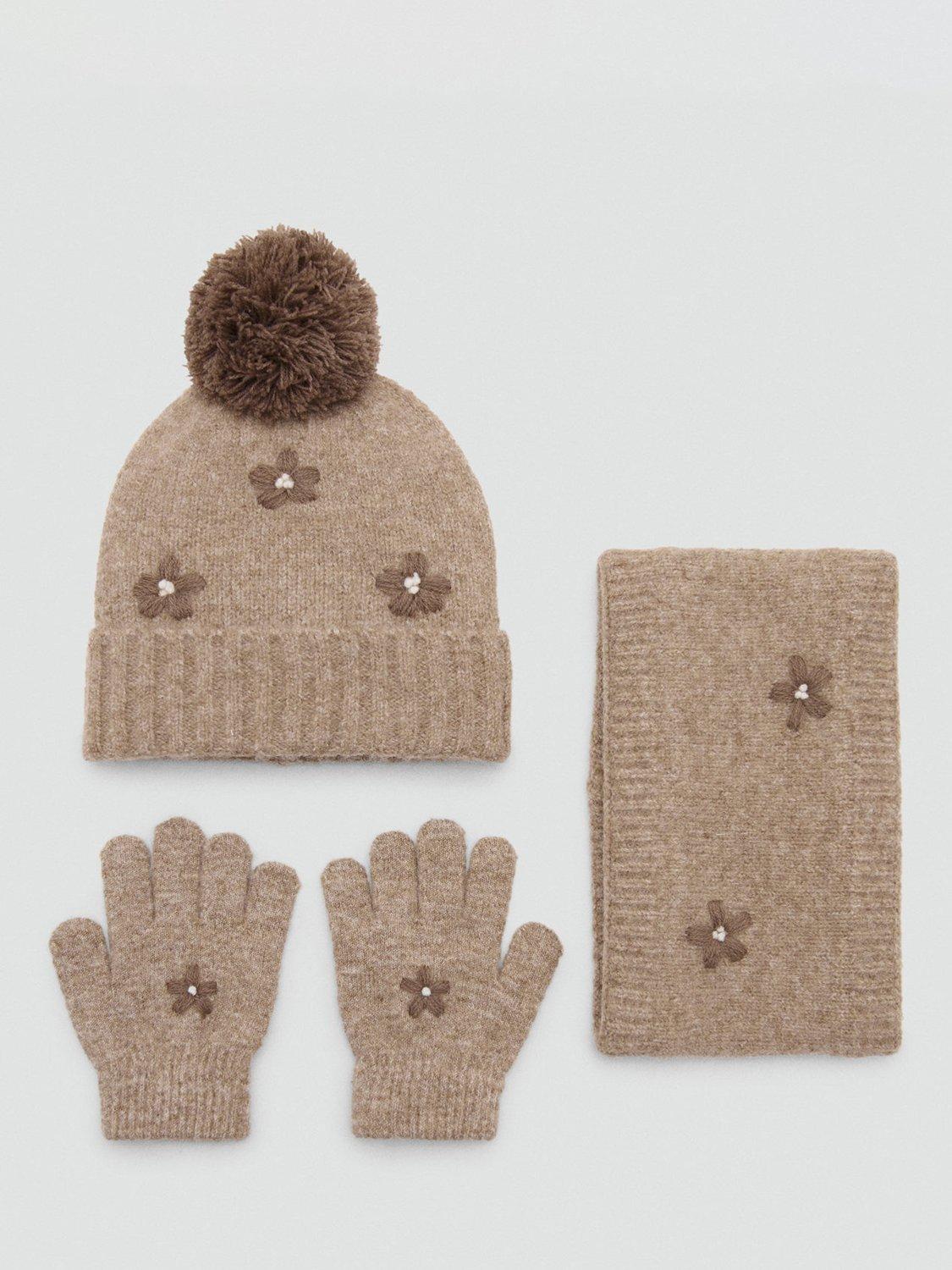 Product image 4 of 4, which shows Mango Kids' Marga Bobble Hat, Light Brown, 3-5 years