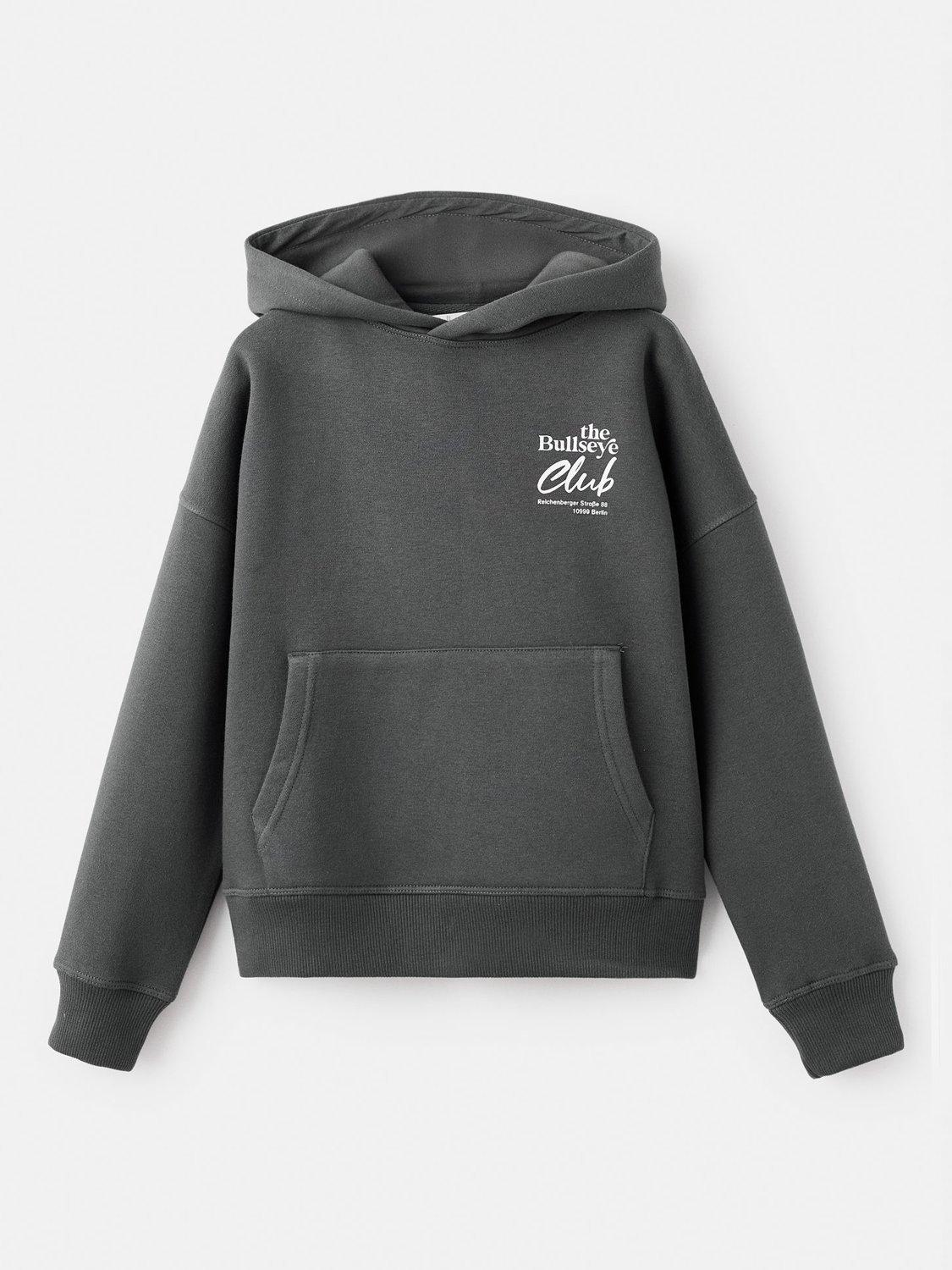 Product image 1 of 7, which shows Mango Kids' Dart Graphic Print Hoodie, Charcoal, 11-12 years