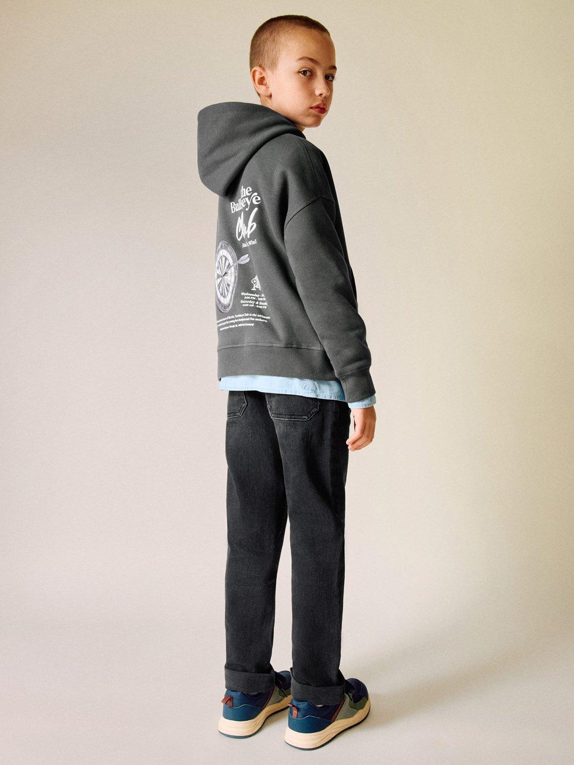 Product image 3 of 7, which shows Mango Kids' Dart Graphic Print Hoodie, Charcoal, 11-12 years