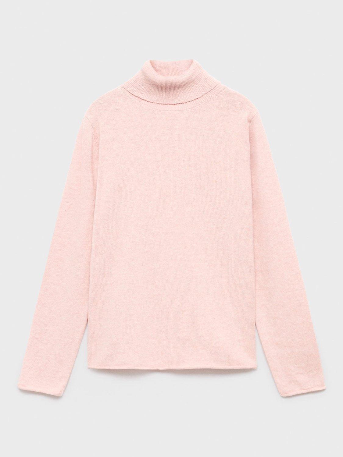 Product image 1 of 4, which shows Mango Kids' Bella Turtleneck Knit Sweater, Light Pink, 11-12 years