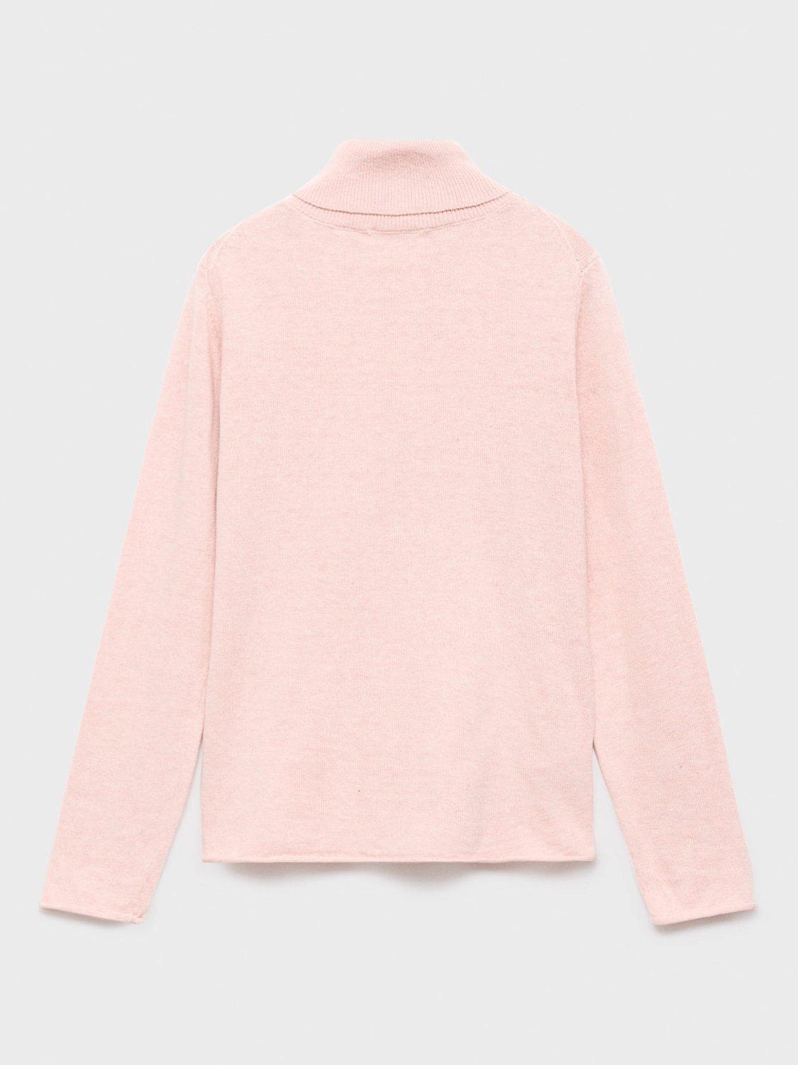 Product image 2 of 4, which shows Mango Kids' Bella Turtleneck Knit Sweater, Light Pink, 11-12 years