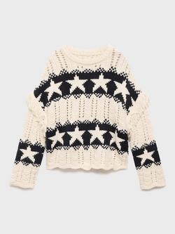 Mango Kids' City Stars Knitted Sweater, Natural White, Natural White