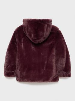 Mango Kids' Bolita Hooded Faux-Fur Coat, Dark Red - view 2, Dark Red