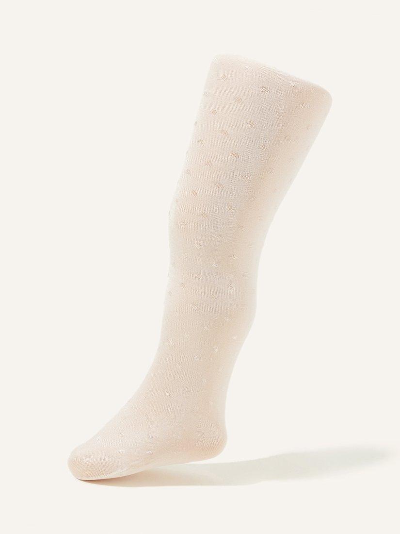 Product image 1 of 2, which shows Monsoon Baby Polka Dot Tights, Ivory, 0-6 months