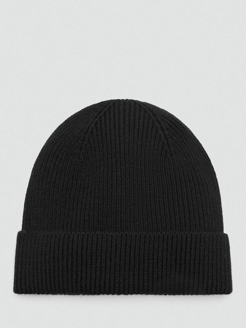 Product image 1 of 3, which shows Mango Ribbed Wool Blend Hat, Black, One Size