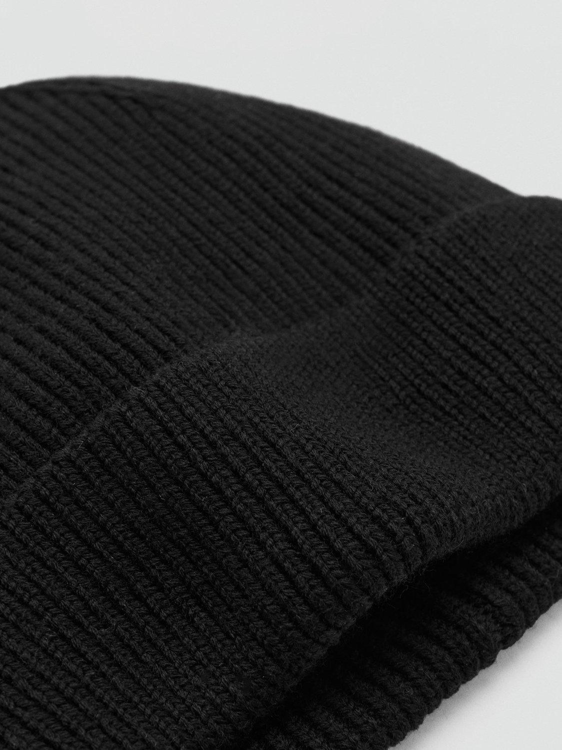 Product image 2 of 3, which shows Mango Ribbed Wool Blend Hat, Black, One Size