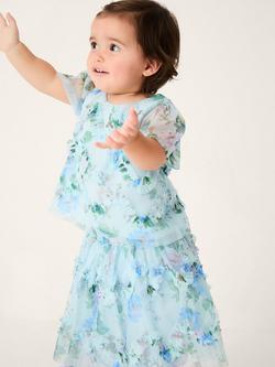 Monsoon Baby Roma Floral Top and Skirt Set, Blue/Multi, Blue/Multi