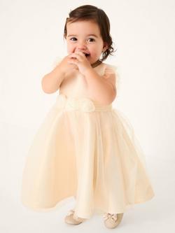 Monsoon Baby Principesa Appliqué Rose Sparkle Dress, Gold, Gold