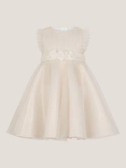 Monsoon Baby Principesa Appliqué Rose Sparkle Dress, Gold - view 2, Gold