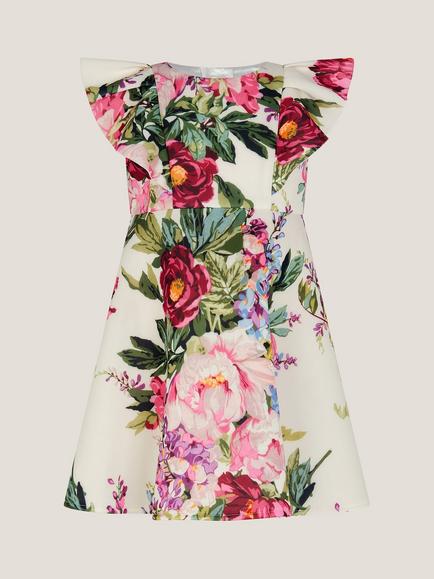 Monsoon Baby Frilly Sleeveless Floral Dress, Ivory, Ivory