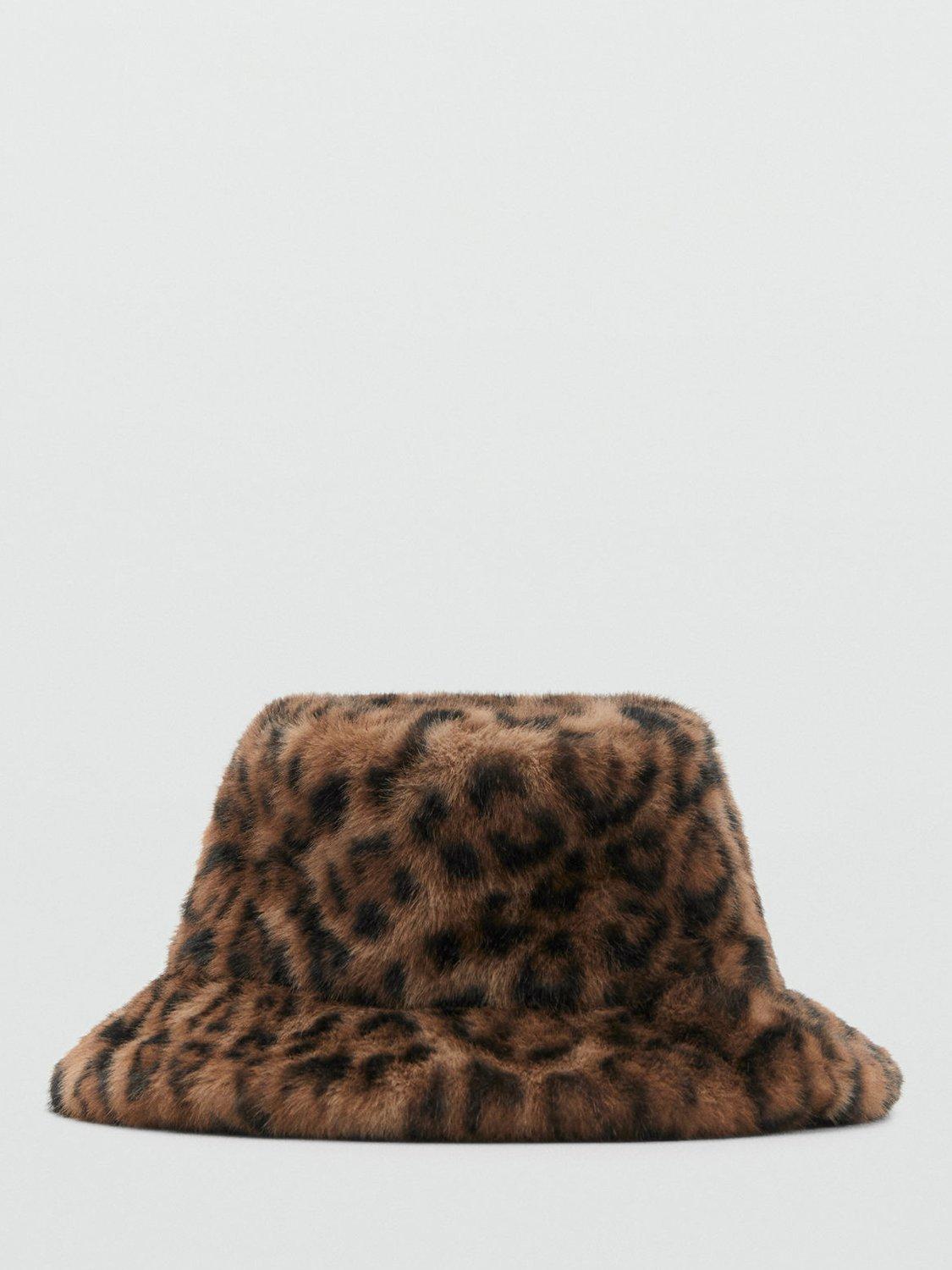 Product image 1 of 3, which shows Mango Chesuff Leopard Print Bucket Hat, Brown, One Size