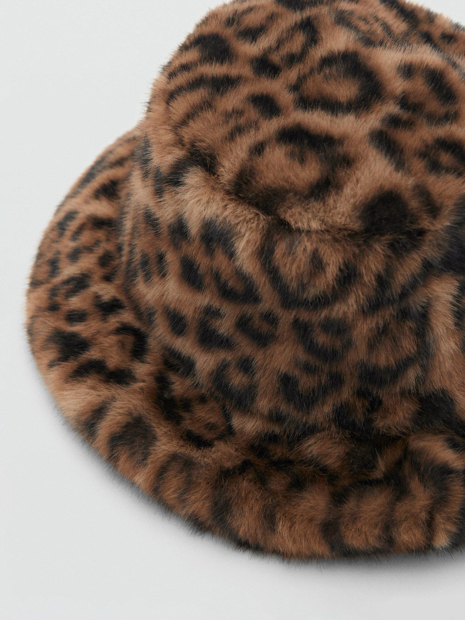 Product image 2 of 3, which shows Mango Chesuff Leopard Print Bucket Hat, Brown, One Size