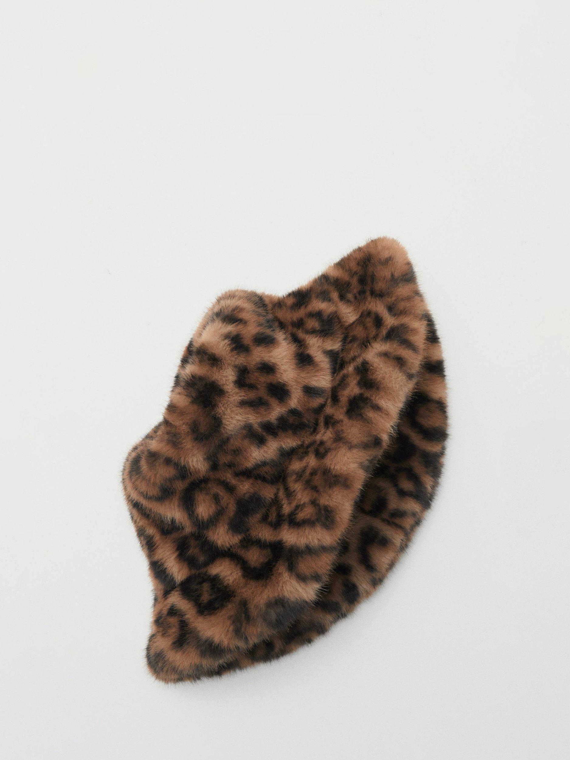 Product image 3 of 3, which shows Mango Chesuff Leopard Print Bucket Hat, Brown, One Size