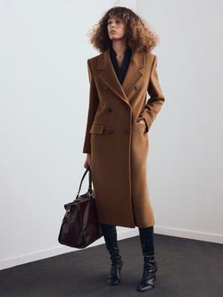 Mango Double Breasted Longline Wool Blend Overcoat, Dark Yellow - view 2, Dark Yellow