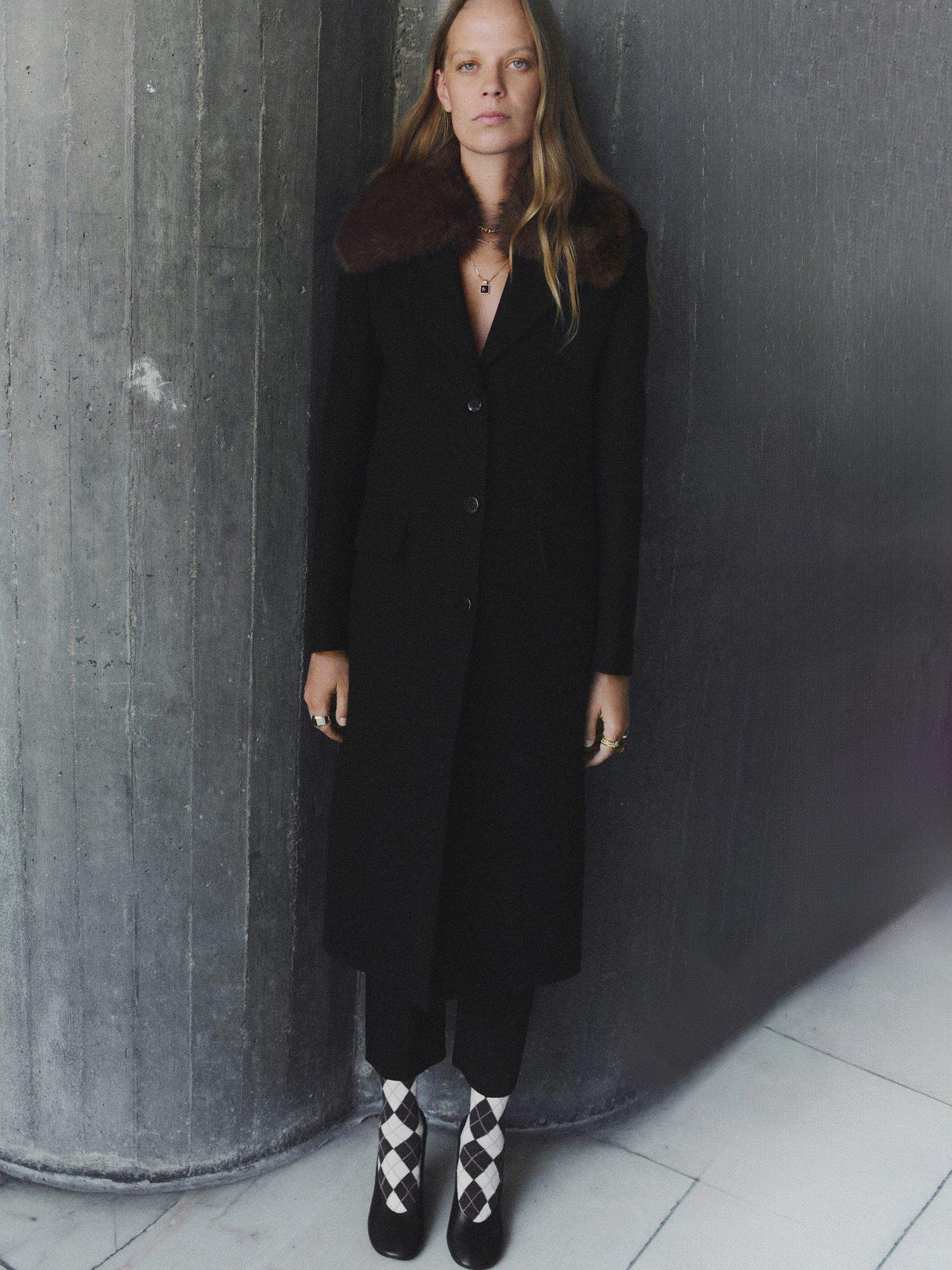 Product image 2 of 7, which shows Mango Single Breasted Longline Wool Blend Overcoat, Black, XXS