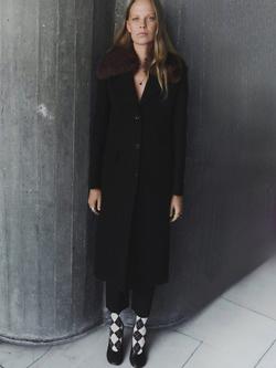 Mango Single Breasted Longline Wool Blend Overcoat, Black - view 2, Black