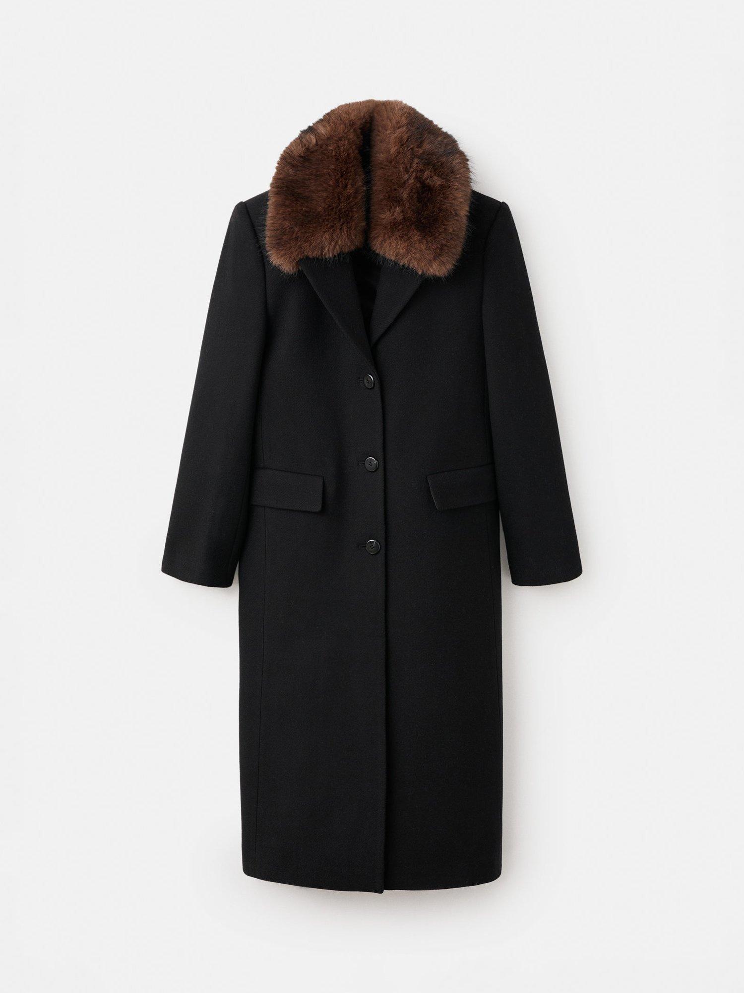 Product image 3 of 7, which shows Mango Single Breasted Longline Wool Blend Overcoat, Black, XXS