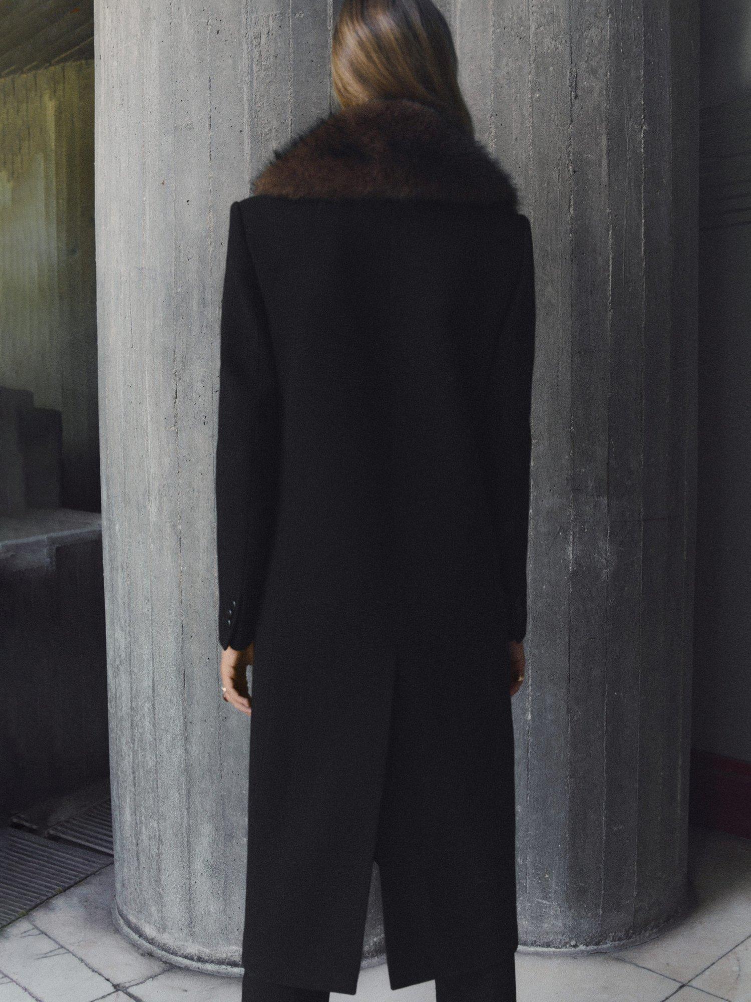 Product image 4 of 7, which shows Mango Single Breasted Longline Wool Blend Overcoat, Black, XXS