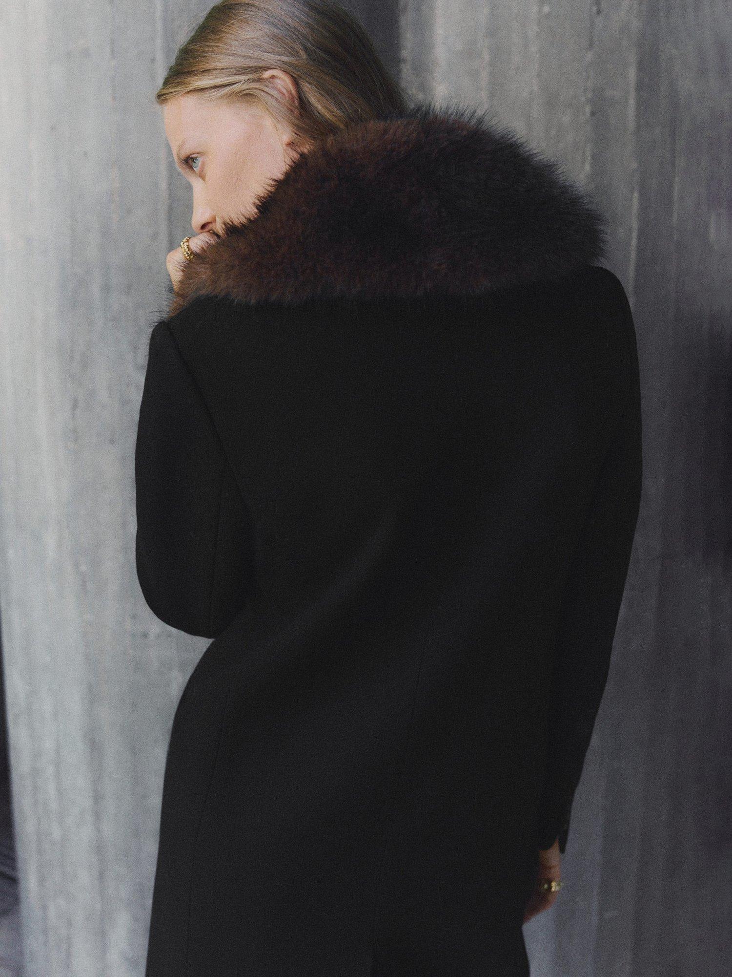 Product image 6 of 7, which shows Mango Single Breasted Longline Wool Blend Overcoat, Black, XXS