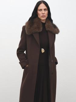 Mango Single Breasted Longline Wool Blend Overcoat, Dark Brown, Dark Brown