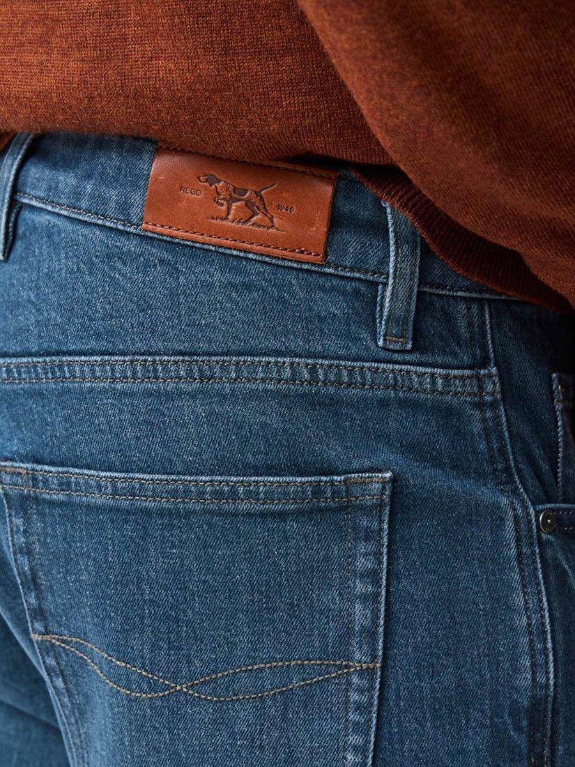 Product image 6 of 8, which shows Rodd & Gunn Kurow Regular Fit Jeans, Mid Blue, 35R