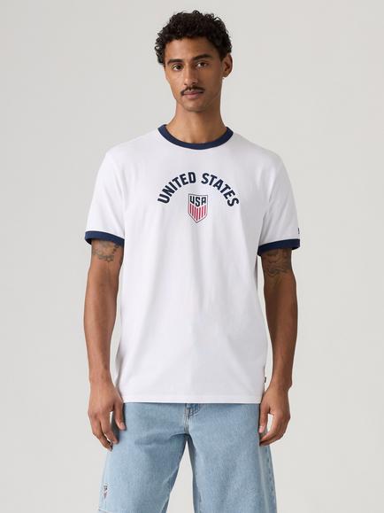 Levi's World Cup Ringer United States Cotton T-Shirt, White/Blue, White/Blue
