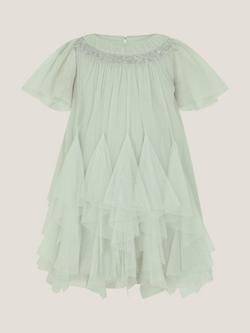 Monsoon Baby Nessa Mesh Short Sleeved Dress, Sage - view 2, Sage